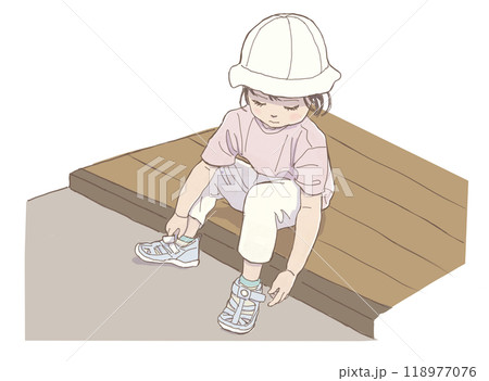 自分で靴を履こうとする子供 118977076