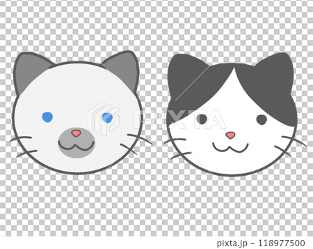 シンプルなシャム猫とハチワレ猫の顔 シンプルなシャム猫とハチワレ猫の顔 118977500