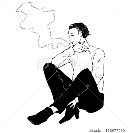 アナログ風の線で描かれた人物のおしゃれなイラスト 118977960