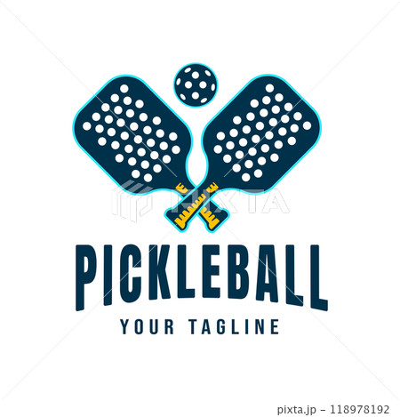 Pickle ball Logo with Crossed Racket and Ball on Top Vector Sports Design Illustration Pickle ball Logo with Crossed Racket and Ball on Top Vector Sports Design Illustration 118978192