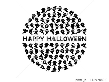 ハロウィンのお化け模様円形アイコンイラスト(黒) ハロウィンのお化け模様円形アイコンイラスト(黒) 118978808