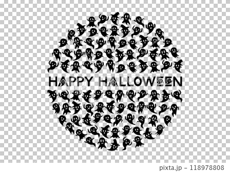 ハロウィンのお化け模様円形アイコンイラスト(黒) ハロウィンのお化け模様円形アイコンイラスト(黒) 118978808