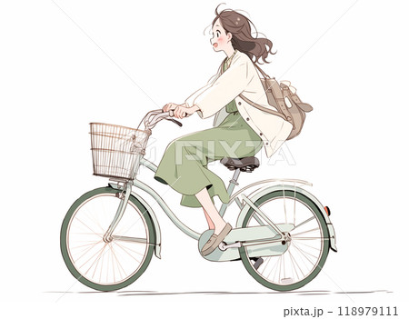 楽しそうに自転車に乗る女性　/AI生成 118979111