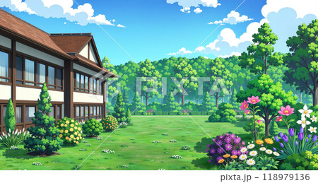 「穏やかな邸宅の庭」 118979136