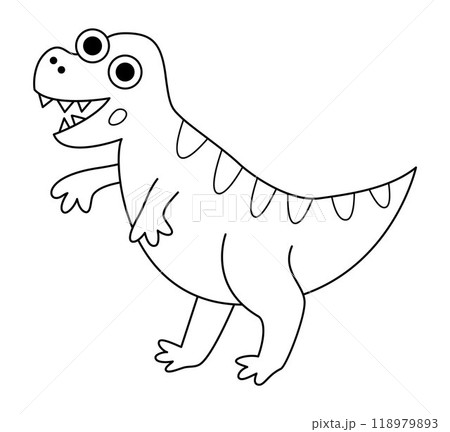 Vector black and white tyrannosaurus rex icon. Cute dinosaur line illustration for kids. Funny T-rex dino clipart for children isolated on white background. Cartoon prehistoric animal coloring page 118979893