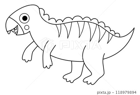 Vector black and white iguanodon icon. Cute dinosaur line illustration for kids. Funny dino clipart for children isolated on white background. Cartoon prehistoric animal coloring page Vector black and white iguanodon icon. Cute dinosaur line illustration for kids. Funny dino clipart for children isolated on white background. Cartoon prehistoric animal coloring page 118979894