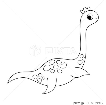 Vector black and white plesiosaur icon. Aquatic dinosaur line illustration for kids. Ocean dino with long neck clipart for children isolated on white. Cartoon prehistoric sea animal coloring page Vector black and white plesiosaur icon. Aquatic dinosaur line illustration for kids. Ocean dino with long neck clipart for children isolated on white. Cartoon prehistoric sea animal coloring page 118979917