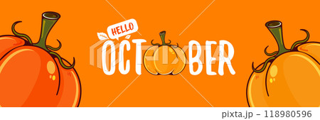Hello October banner with text and pumpkins...のイラスト素材 [118980596] - PIXTA