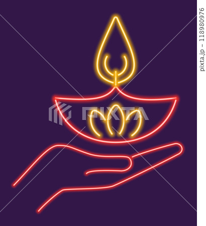 Neon Diwali candle and hand 118980976
