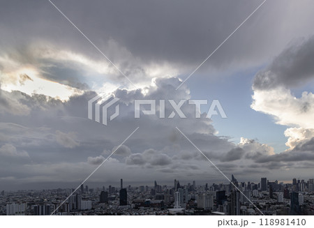 Beautiful Clouds in the Sky over Large Metropolitan City of Bangkok. Beautiful Clouds in the Sky over Large Metropolitan City of Bangkok. 118981410