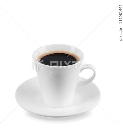 Cup of aromatic coffee isolated on white Cup of aromatic coffee isolated on white 118981463