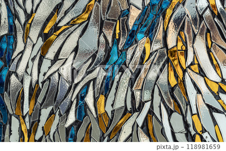The walls are decorated with colorful Stained glass scraps mosaic. The walls are decorated with colorful Stained glass scraps mosaic. 118981659