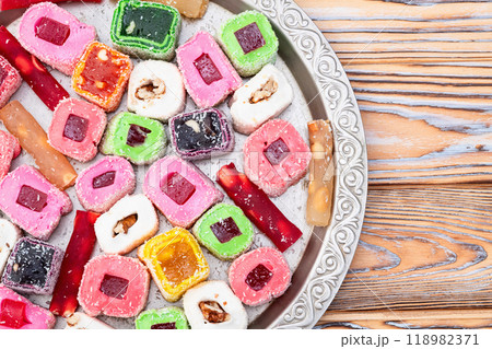 Turkish delight candy . Rahat lokum photography 118982371