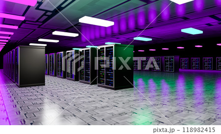 Server. Room servers data center. Backup, mining, hosting, mainframe, farm and computer rack with storage information. Server room data center. 3d render 118982415