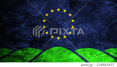 Flag of the city of Montpelier, Vermont, USA, on a background of the ice surface. Conceptual collage 118982437