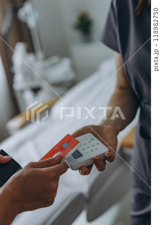 Close up of credit card contactless payment 118982750