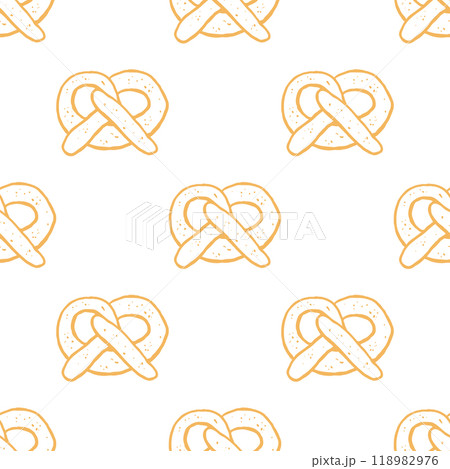 Seamless pattern with hand drawn pretzels on white background 118982976