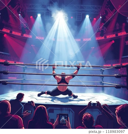 リングの上に倒れ込み負けたプロレスラーの姿 118983097