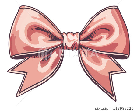 Vector pink bow isolated on white background. Girlish hair accessory. Feminine style. 118983220