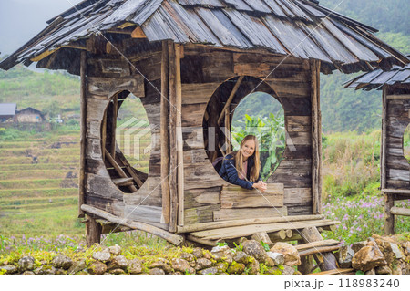 Woman in Sapa in the fog, Northwest Vietnam. Vietnam travel concept. UNESCO heritage. Vietnam opens to tourism after quarantine Coronovirus COVID 19 Woman in Sapa in the fog, Northwest Vietnam. Vietnam travel concept. UNESCO heritage. Vietnam opens to tourism after quarantine Coronovirus COVID 19 118983240
