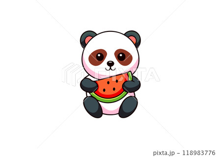 Nice cool panda eats ripe red watermelon Nice cool panda eats ripe red watermelon 118983776