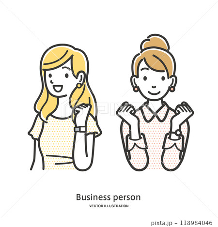 ガッツポーズをする二人の女性会社員 ガッツポーズをする二人の女性会社員 118984046