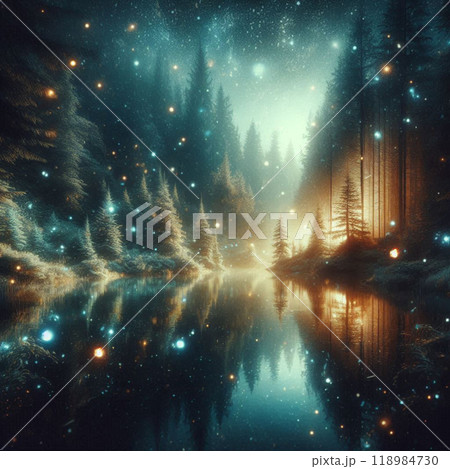A magical river flows through an enchanting forest 118984730
