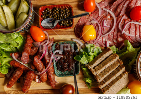 Indulge in a Delicious Assorted Charcuterie Board Crafted with Fresh, HighQuality Ingredients 118985263
