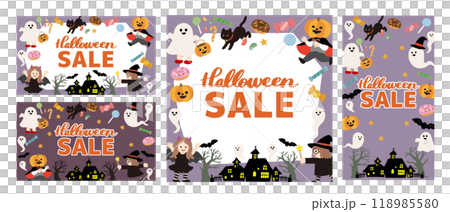 萬聖節銷售向量插圖集 118985580