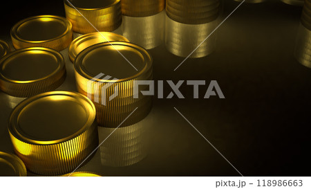 The gold coins on black background for Business concept 3d rendering The gold coins on black background for Business concept 3d rendering 118986663