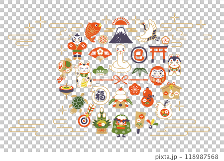 2025 年蛇年和幸運符新年賀卡模板(向量插圖) 2025 年蛇年和幸運符新年賀卡模板(向量插圖) 118987568