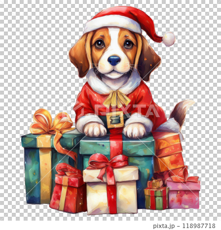 Christmas presents and beagle Santa Claus 2 / flyer and poster material 118987718