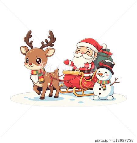 ソリに乗るサンタクロースとトナカイのイラスト素材 [118987759] - PIXTA
