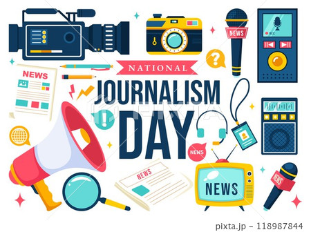 National Journalism Day Vector Illustration Recognizing and Appreciating the Tireless Efforts of Journalists, Featuring Tools and Equipment Design National Journalism Day Vector Illustration Recognizing and Appreciating the Tireless Efforts of Journalists, Featuring Tools and Equipment Design 118987844