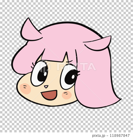 手描きアニメキャラクター ピンク ピンク色の可愛いゆるキャラの表情豊かな手描きイラスト素材のイラスト