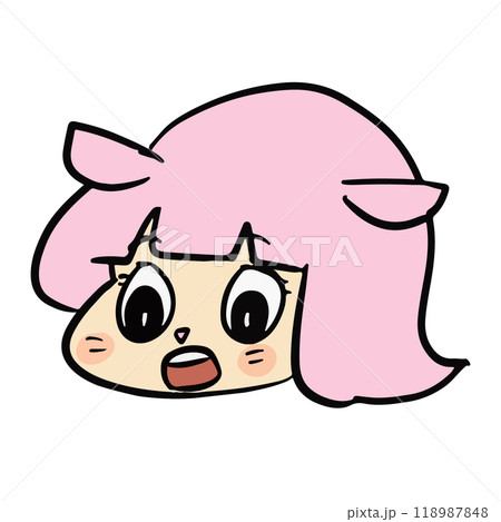 ピンク色の可愛いゆるキャラの表情豊かな手描きイラスト素材のイラスト