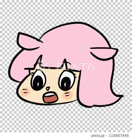 ピンク色の可愛いゆるキャラの表情豊かな手描きイラスト素材のイラスト