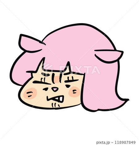 ピンク色の可愛いゆるキャラの表情豊かな手描きイラスト素材 118987849