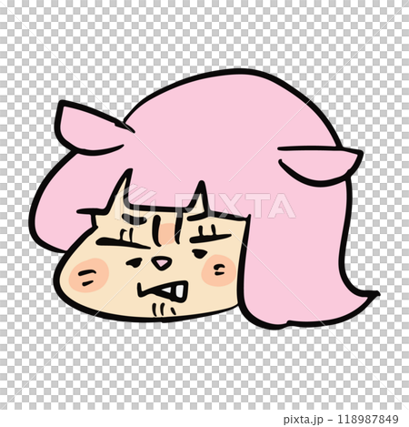 ピンク色の可愛いゆるキャラの表情豊かな手描きイラスト素材 118987849