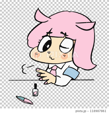ピンク色の可愛いゆるキャラの表情豊かな手描きイラスト素材 118987861