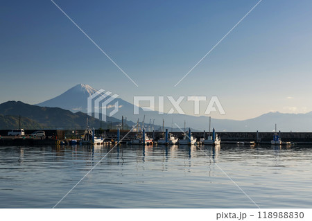 Yacht, fishing, cargo boats at Shimizu port with mount Fuji Yacht, fishing, cargo boats at Shimizu port with mount Fuji 118988830