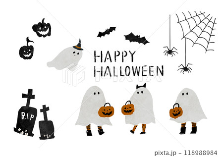 切り絵風のハロウィンのイメージイラストセット 118988984