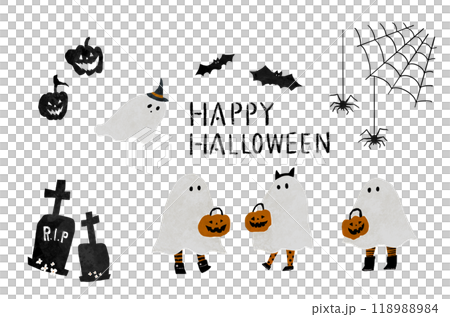 Cutout style Halloween image illustration set 118988984