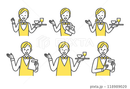 制服を着て接客するウェイターとウェイトレス 118989020