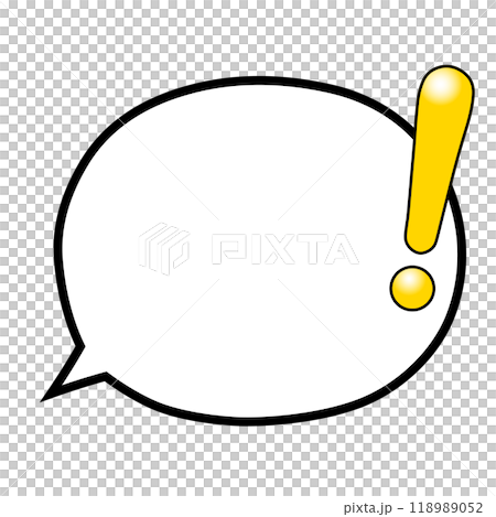 A shiny yellow round speech bubble with an exclamation mark A shiny yellow round speech bubble with an exclamation mark 118989052