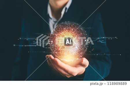 Ai technology concept, Artificial Intelligence. man using technology smart robot AI, Futuristic technology transformation. Chat with AI Ai technology concept, Artificial Intelligence. man using technology smart robot AI, Futuristic technology transformation. Chat with AI 118989889