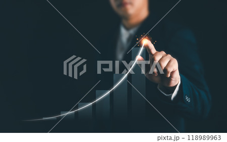 Global business forecast growth analysis and asset investment chart Business and Finance Up arrow Holographic economic chart, global economic trend analysis, financial graph analysis on virtual screen Global business forecast growth analysis and asset investment chart Business and Finance Up arrow Holographic economic chart, global economic trend analysis, financial graph analysis on virtual screen 118989963