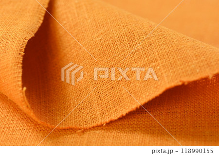 orange hemp viscose natural fabric cloth color, sackcloth rough texture of textile fashion 118990155