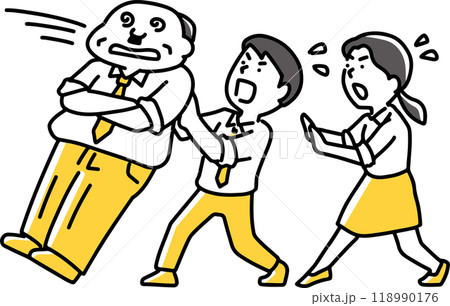 倒れる上司を助ける若手男女 倒れる上司を助ける若手男女 118990176