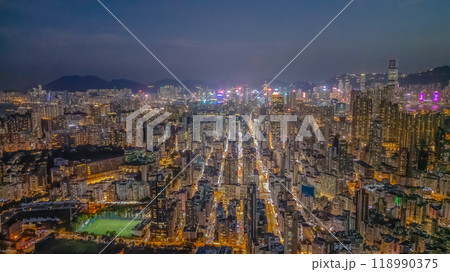 the Middle of Kowloon at twilight, hong kong 118990375